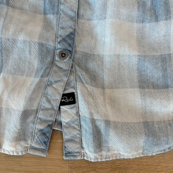 Rails Blue Plaid Button Down Shirt Western Tencel Denim Medium - Picture 5 of 8